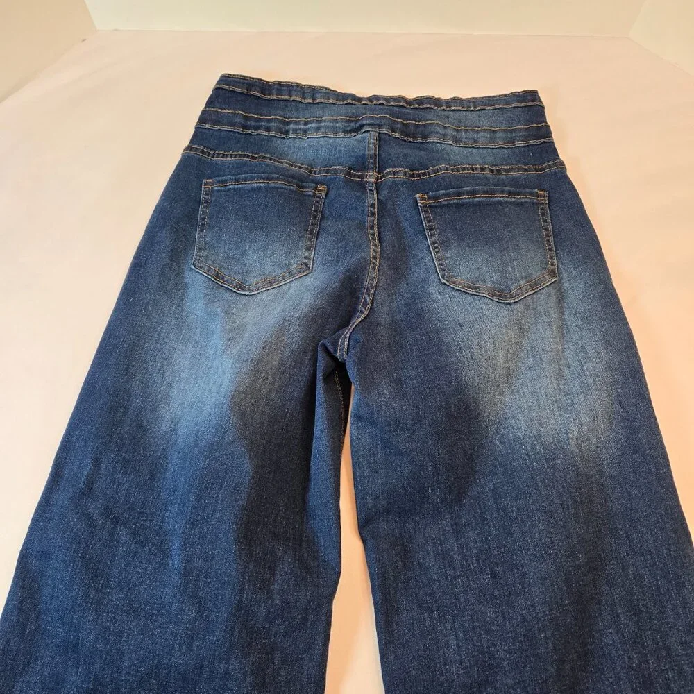 ROSWEAR Women's Wide Leg Jeans Casual High Waisted Stretch Sz: M Blue